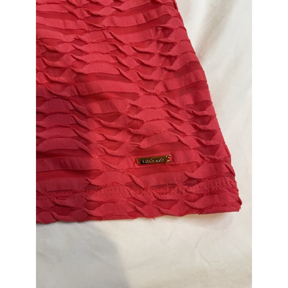 Calvin Klein Ribbed Ribbon Short Sleeve Lined Top Red Large - Picture 9 of 12